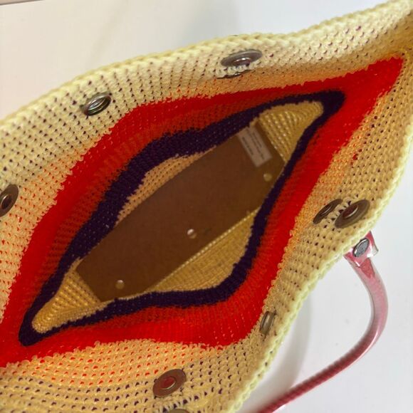 Skipping Girl Handmade Twine Rope Bag Cream with Purple & Red Shoulder Purse Bag - Picture 7 of 8